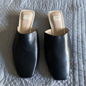 Black Leather slides w/white heel
